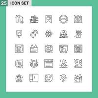 Mobile Interface Line Set of 25 Pictograms of cinnamon coffee ui product minus egg Editable Vector Design Elements