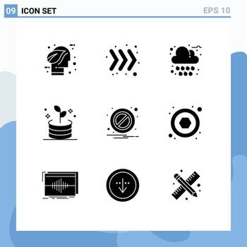 User Interface Pack of 9 Basic Solid Glyphs of warning block autumn money business Editable Vector Design Elements