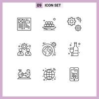 9 Thematic Vector Outlines and Editable Symbols of work management meal business preferences Editable Vector Design Elements