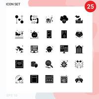 Group of 25 Modern Solid Glyphs Set for industry upload help data trolley Editable Vector Design Elements