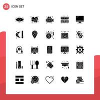 Universal Icon Symbols Group of 25 Modern Solid Glyphs of imac monitor camera computer memory Editable Vector Design Elements