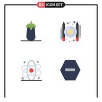 Group of 4 Modern Flat Icons Set for brinjal atom food paid health Editable Vector Design Elements