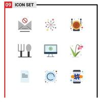 Set of 9 Modern UI Icons Symbols Signs for computer fork diwali baby space Editable Vector Design Elements