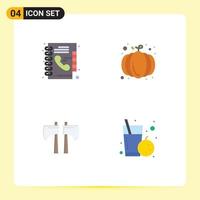 User Interface Pack of 4 Basic Flat Icons of book chop phone book harvest tool Editable Vector Design Elements