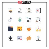 16 Universal Flat Color Signs Symbols of wrench health drinks form disease Editable Pack of Creative Vector Design Elements