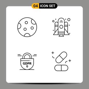 Group of 4 Filledline Flat Colors Signs and Symbols for full gdpr sleep spaceship secure Editable Vector Design Elements