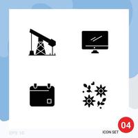 Modern Set of 4 Solid Glyphs and symbols such as construction cinema gass device calender Editable Vector Design Elements