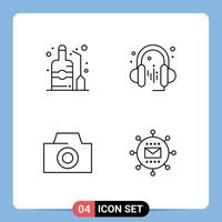 4 Universal Line Signs Symbols of label engine wine sound media Editable Vector Design Elements