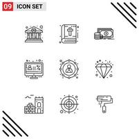 Modern Set of 9 Outlines and symbols such as banking monitor finance display account Editable Vector Design Elements