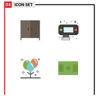 Pack of 4 Modern Flat Icons Signs and Symbols for Web Print Media such as furniture holiday connection balloons field Editable Vector Design Elements