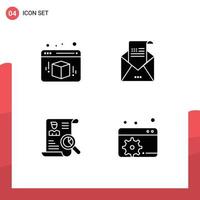 Pack of 4 creative Solid Glyphs of box portfolio email invitation job Editable Vector Design Elements