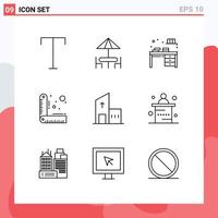 Universal Icon Symbols Group of 9 Modern Outlines of church building desk ruler design Editable Vector Design Elements