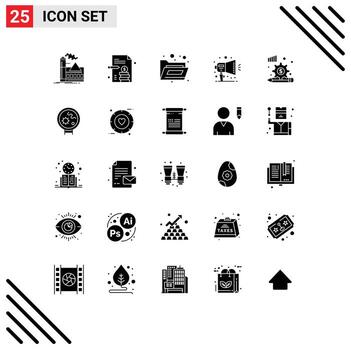 usuario interfaz paquete de 25 básico sólido glifos de Finanzas análisis proceso archivos anuncio notificación editable vector diseño elementos