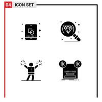 Set of 4 Modern UI Icons Symbols Signs for design encourage creative research record Editable Vector Design Elements