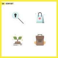 4 User Interface Flat Icon Pack of modern Signs and Symbols of keyhole save shopping bag green multimedia Editable Vector Design Elements