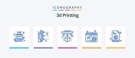 3d Printing Blue 5 Icon Pack Including 3d. printer. scanner. web. scanner. Creative Icons Design vector