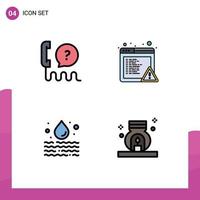 Set of 4 Vector Filledline Flat Colors on Grid for customer leak service browser waste Editable Vector Design Elements