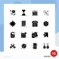 Universal Icon Symbols Group of 16 Modern Solid Glyphs of points web link celebration web hyperlink Editable Vector Design Elements