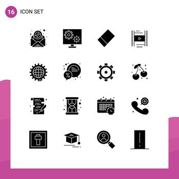 Group of 16 Solid Glyphs Signs and Symbols for programing development rubber design education Editable Vector Design Elements