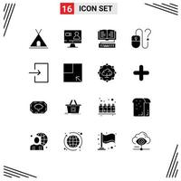 Set of 16 Vector Solid Glyphs on Grid for arrow info book desktop computer Editable Vector Design Elements