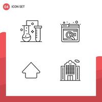 Group of 4 Modern Filledline Flat Colors Set for chemical science arrow science of matter online upload Editable Vector Design Elements