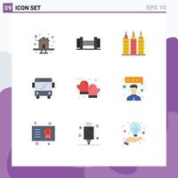 Mobile Interface Flat Color Set of 9 Pictograms of feedback glove tower cooking baked Editable Vector Design Elements