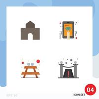 Mobile Interface Flat Icon Set of 4 Pictograms of architecture bench landmark hand touch furniture Editable Vector Design Elements