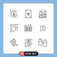 Modern Set of 9 Outlines and symbols such as study badge paper tree bench Editable Vector Design Elements