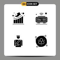 4 Thematic Vector Solid Glyphs and Editable Symbols of graph bellboy up internet man Editable Vector Design Elements