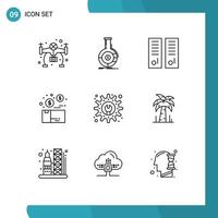 Group of 9 Outlines Signs and Symbols for product box gym locker money sport room Editable Vector Design Elements