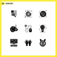 Universal Icon Symbols Group of 9 Modern Solid Glyphs of mouse dollar molecules click drawing Editable Vector Design Elements