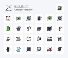 Computer Hardware 25 Line Filled icon pack including computer. speaker. casing. sound. computer vector