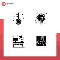 Set of 4 Vector Solid Glyphs on Grid for engine home optimization idea office Editable Vector Design Elements