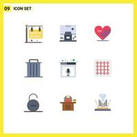 Set of 9 Modern UI Icons Symbols Signs for trash recycle room garbage flag Editable Vector Design Elements