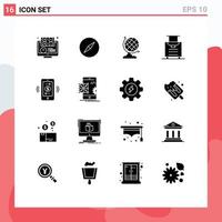 Group of 16 Solid Glyphs Signs and Symbols for internet of things connections navigation travel baggage Editable Vector Design Elements