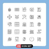 Line Pack of 25 Universal Symbols of server cloud money backup quill Editable Vector Design Elements