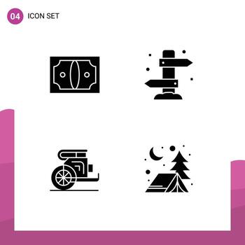 4 Universal Solid Glyphs Set for Web and Mobile Applications business chariot money summer old Editable Vector Design Elements
