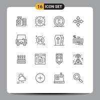 Modern Set of 16 Outlines Pictograph of taxi navigation copyright location arrow Editable Vector Design Elements