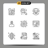 Set of 9 Vector Outlines on Grid for weight problem search life observation Editable Vector Design Elements