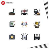 Mobile Interface Filledline Flat Color Set of 9 Pictograms of designer patrick fast food day book Editable Vector Design Elements