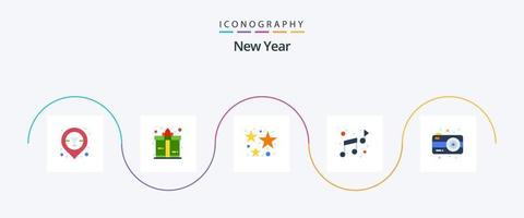 New Year Flat 5 Icon Pack Including . photo. firework. camera. note