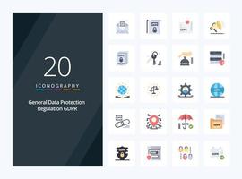 20 Gdpr Flat Color icon for presentation vector