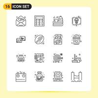 User Interface Pack of 16 Basic Outlines of bubble talk basket idea conversation Editable Vector Design Elements