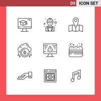 Pictogram Set of 9 Simple Outlines of breach bitcoind manager bit cloud Editable Vector Design Elements