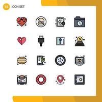 Set of 16 Modern UI Icons Symbols Signs for ribbon heart no history backup Editable Creative Vector Design Elements