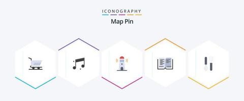 mapa alfiler 25 plano icono paquete incluso . plato. faro. cena. colegio vector