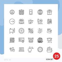 Line Pack of 25 Universal Symbols of globe iphone caution android smart phone Editable Vector Design Elements