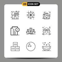 Set of 9 Modern UI Icons Symbols Signs for notice approved money approve tactics Editable Vector Design Elements