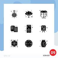 Set of 9 Commercial Solid Glyphs pack for app wlan new year transfer file Editable Vector Design Elements