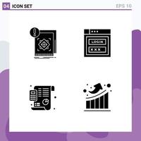 Modern Set of 4 Solid Glyphs Pictograph of structure plan information password financial Editable Vector Design Elements